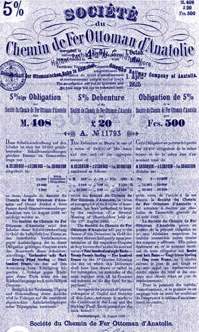 Dreiwährungsanleihe der Anatolischen Eisenbahngesellschaft von 1889.